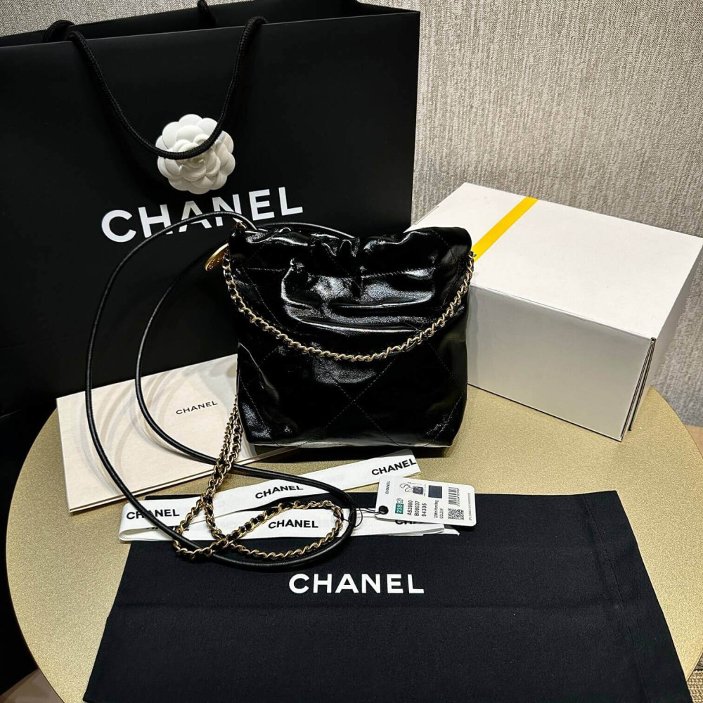 Chanel 22 Mini Bag Shiny Crumpled Calfskin with Pearl Chain AS3980