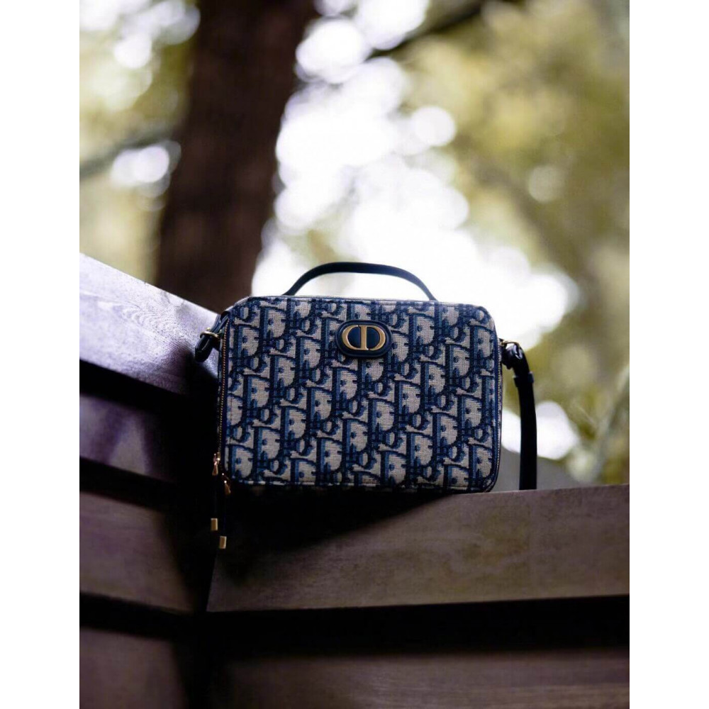 Christian Dior 30 Montaigne Box Bag Blue Oblique Jacquard S2141