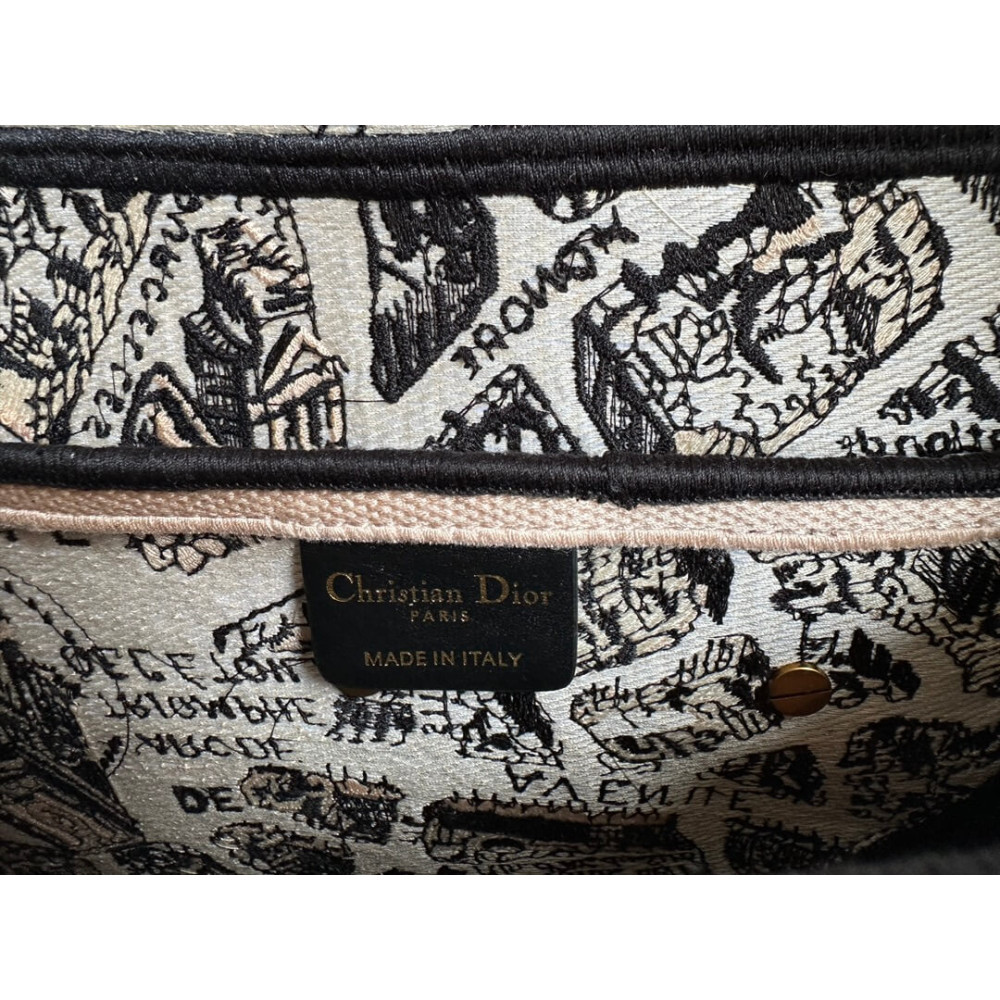 Dior Saddle Bag Beige and Black Plan de Paris Embroidery M0446