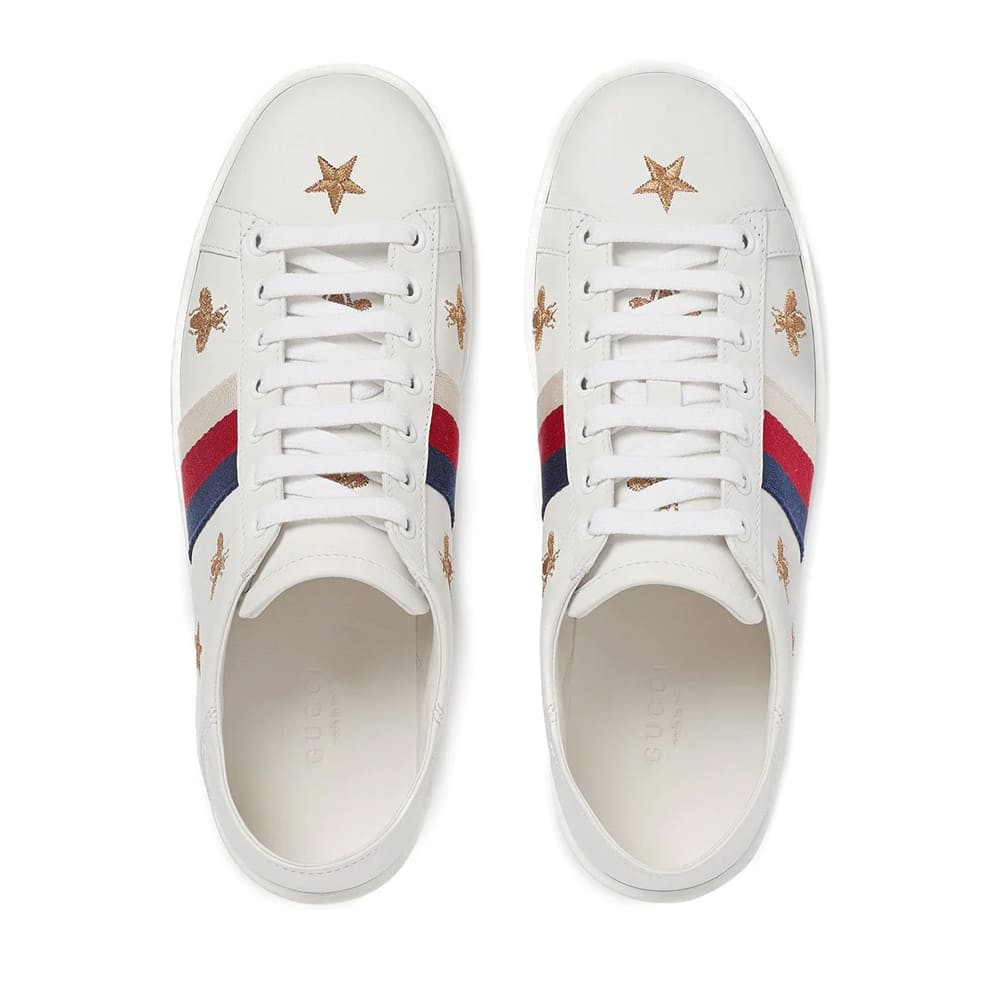 Gucci Ace Bees &amp; Stars Embroidered Sneaker White Leather 386750