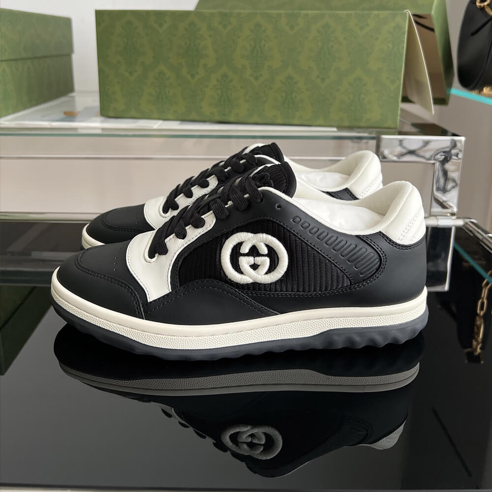 Gucci MAC80 Interlocking G Leather Sneakers Black/White 756815