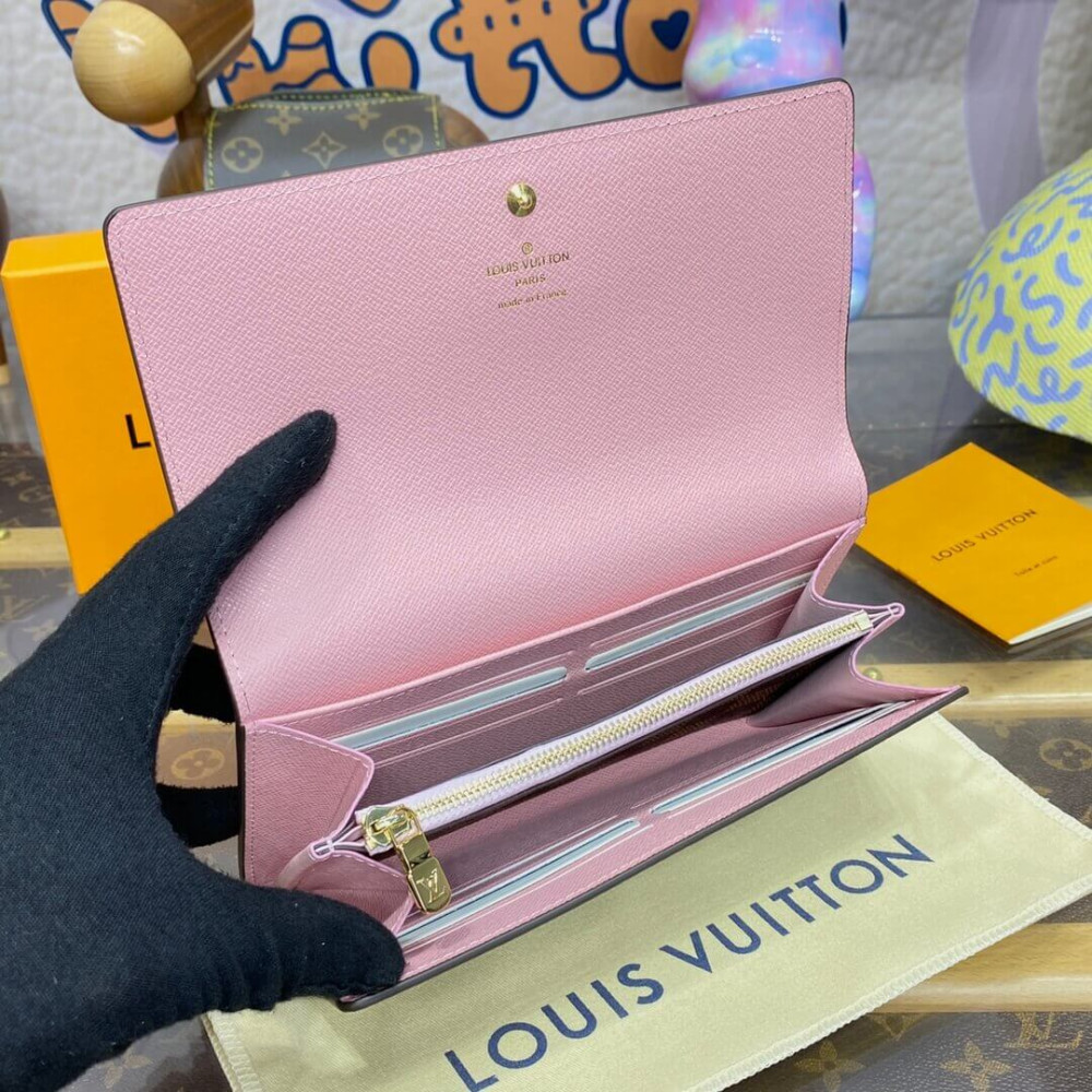 Louis Vuitton Vivienne Sailing Damier Ebene Sarah Wallet Pink N40722