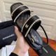 Chanel Satin &amp; Imitation Pearls Sandals G38423 Black