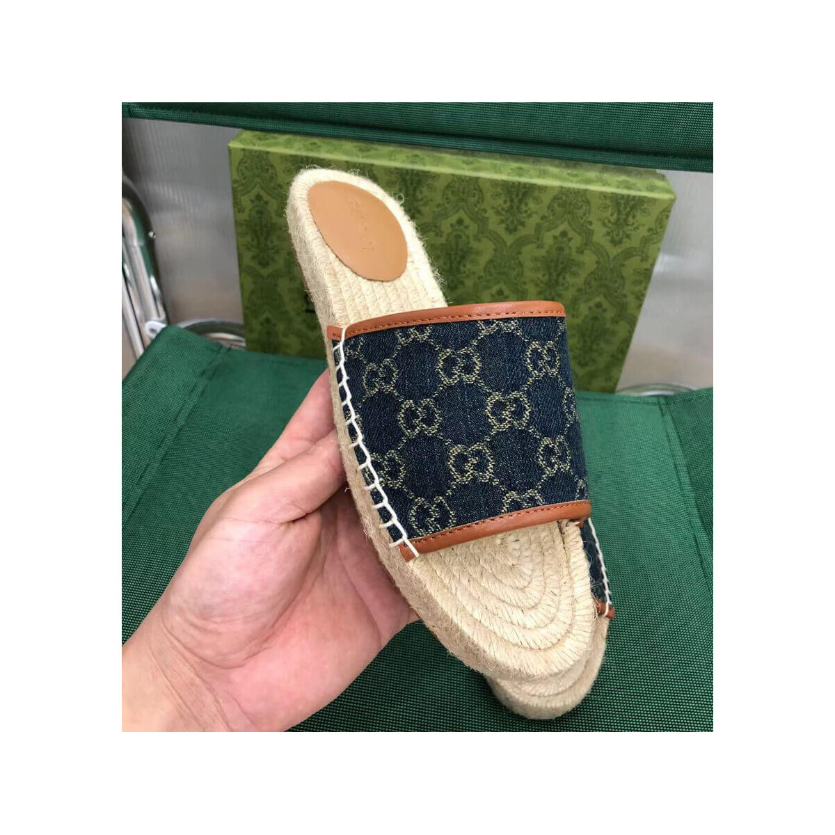 Gucci Jacquard GG Denim Sandal