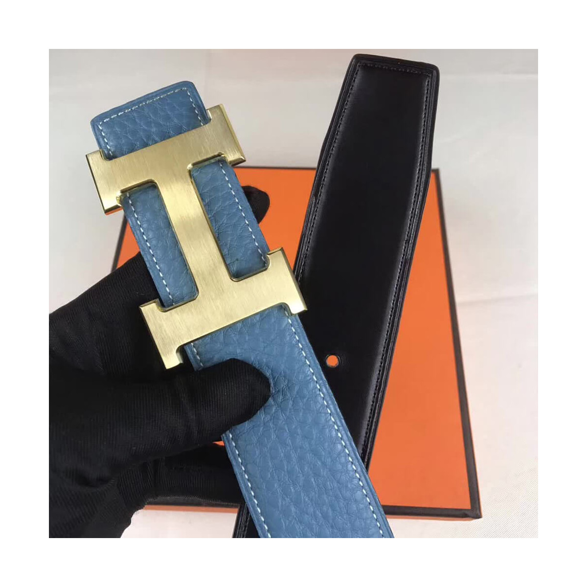 Hermes H Belt Buckle &amp; Reversible Leather Strap 38 mm HB04