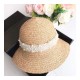 Chanel Straw CC Fedora Hat with Pearl D009