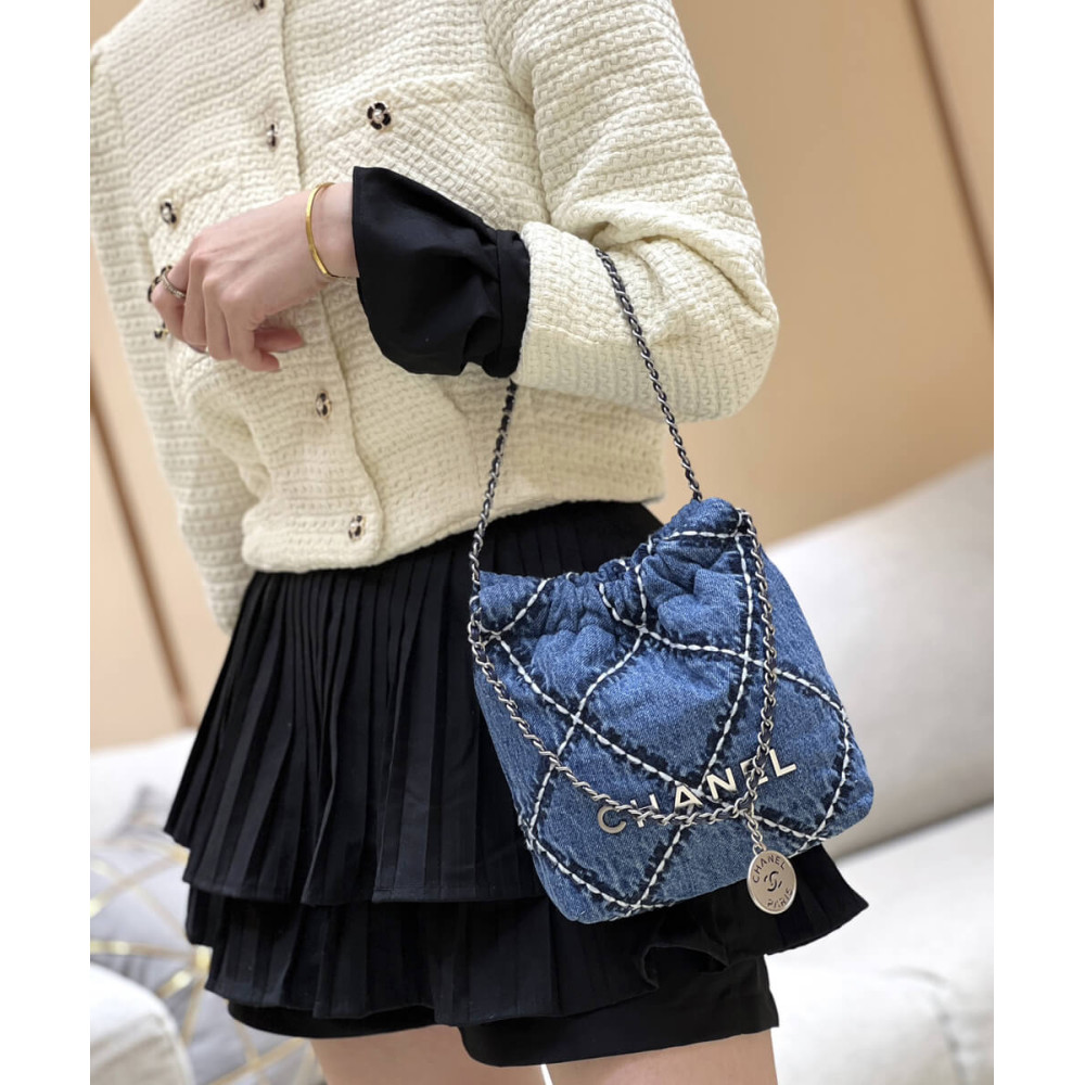 Chanel 22 Mini Handbag in Stitched Denim AS3980