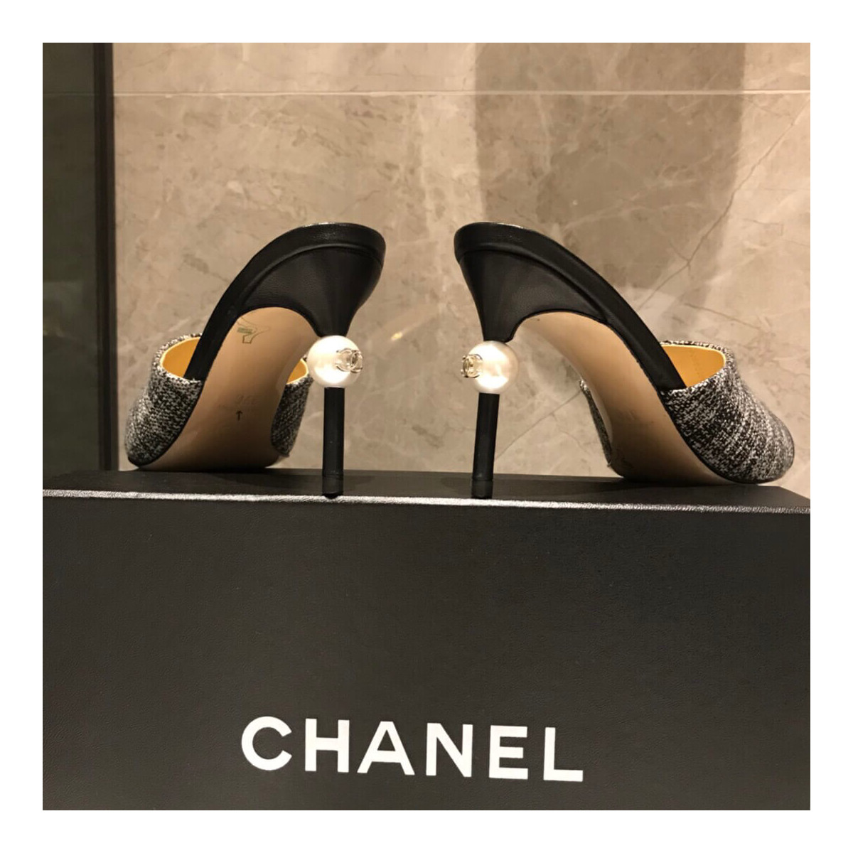 Chanel CC Tweed Pearl Mules G383421