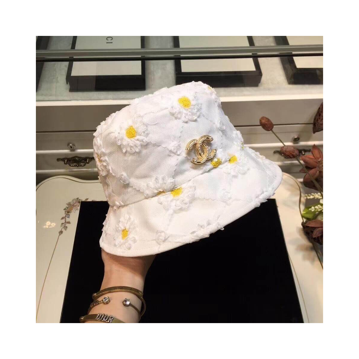 Chanel Flower and Lace Fedora Hat D011