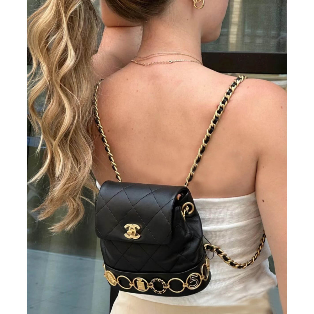 Chanel Small Backpack in Black Calfskin AS4275