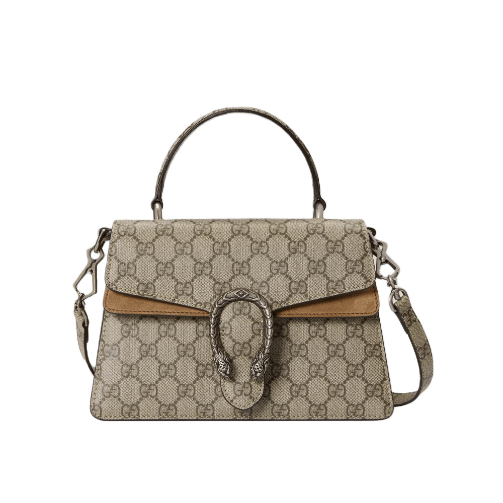 Gucci Small Dionysus Top Handle Bag 739496 Taupe Suede Trim