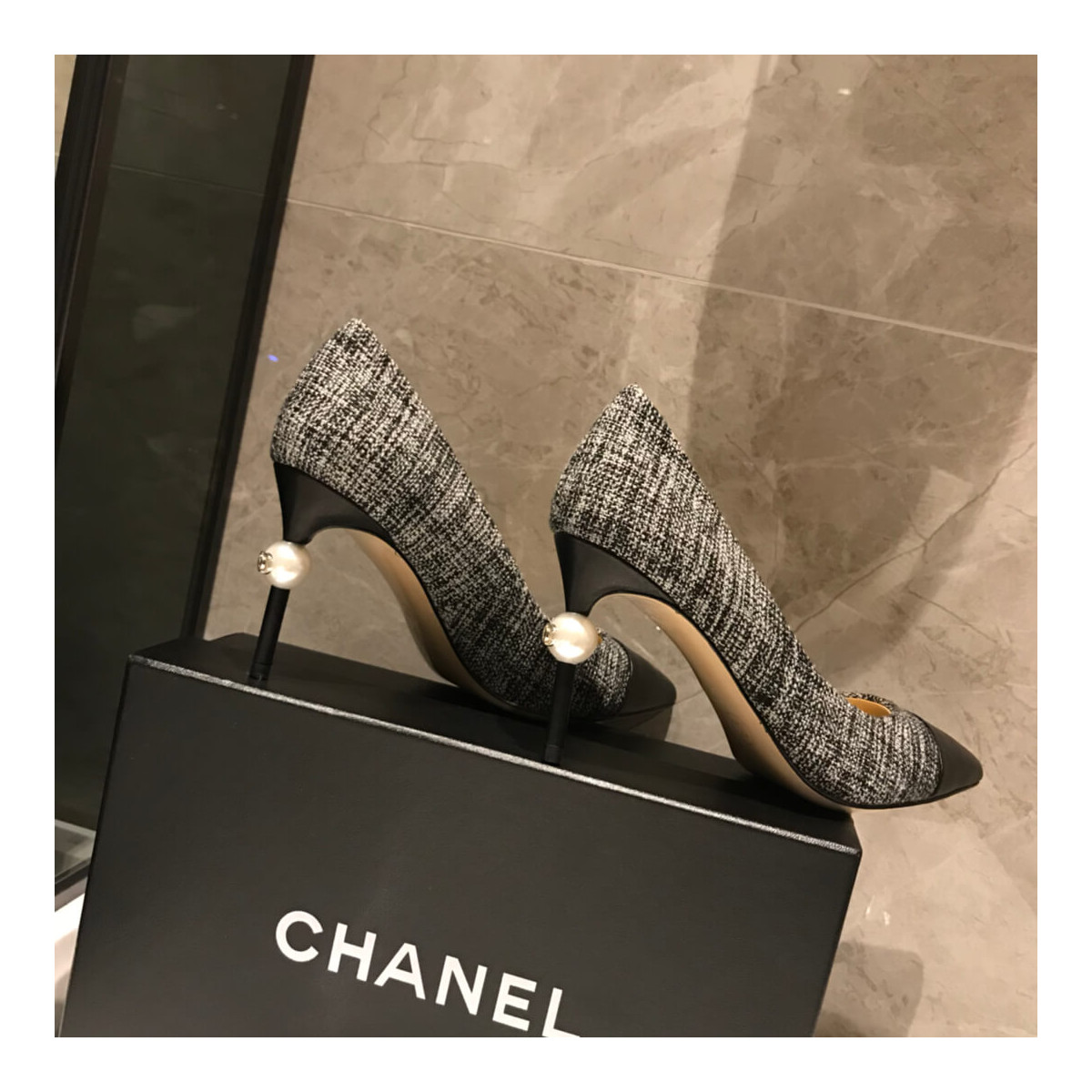 Chanel Tweed Pearl Heel Pumps G178144