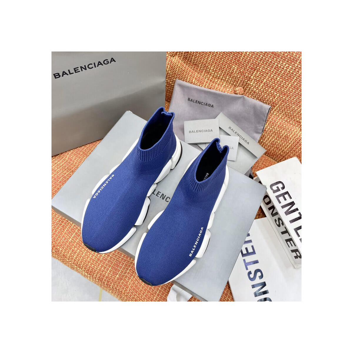 Balenciaga Speed 2.0 Knit Sock Sneakers 617239 Navy Blue/White