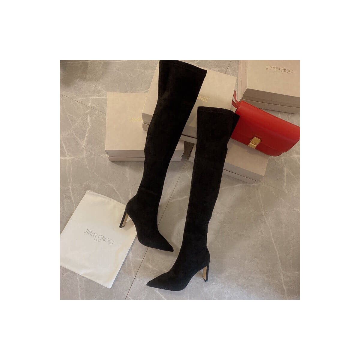 Jimmy Choo Stretch-Suede Knee High Boots J171