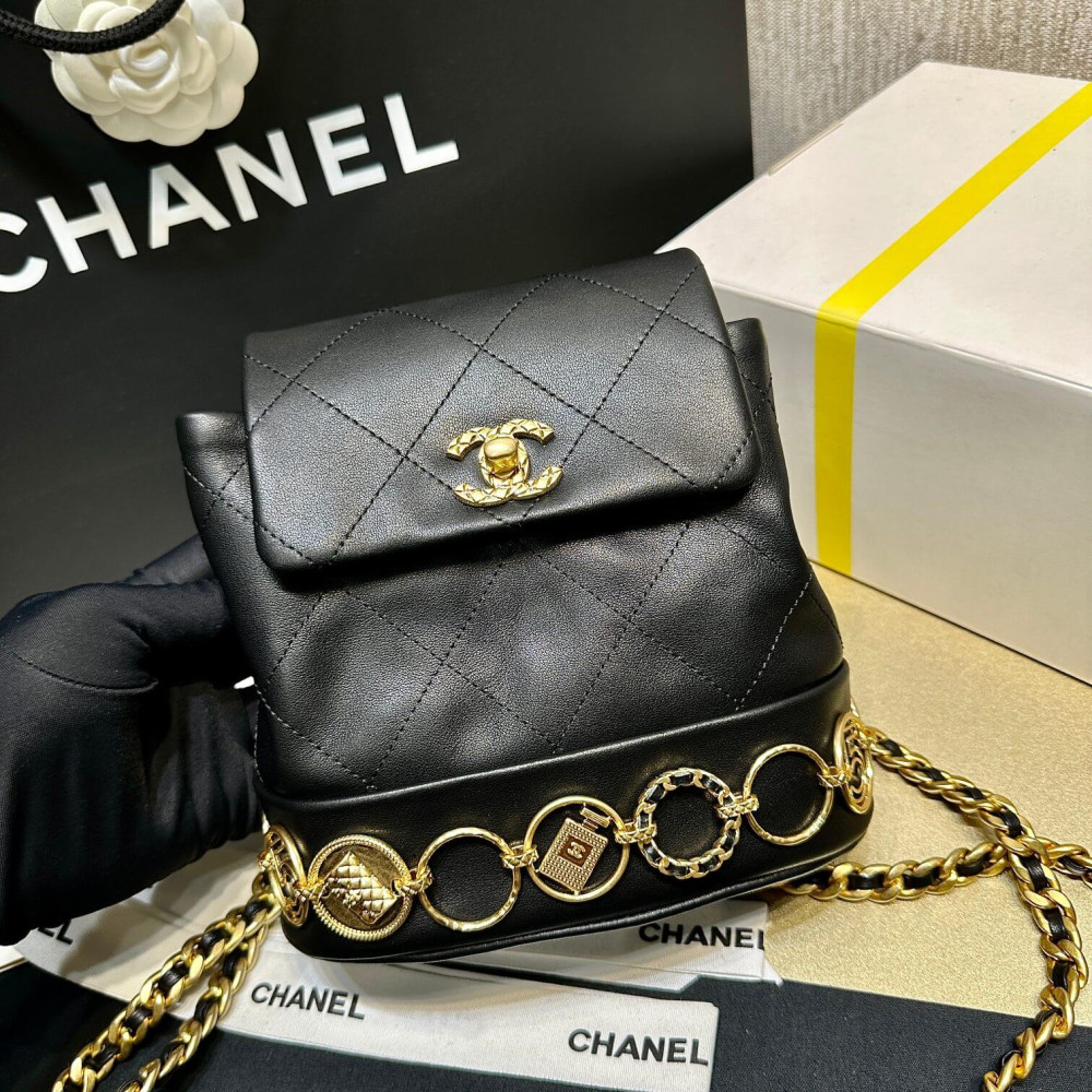 Chanel Small Backpack in Black Calfskin AS4275