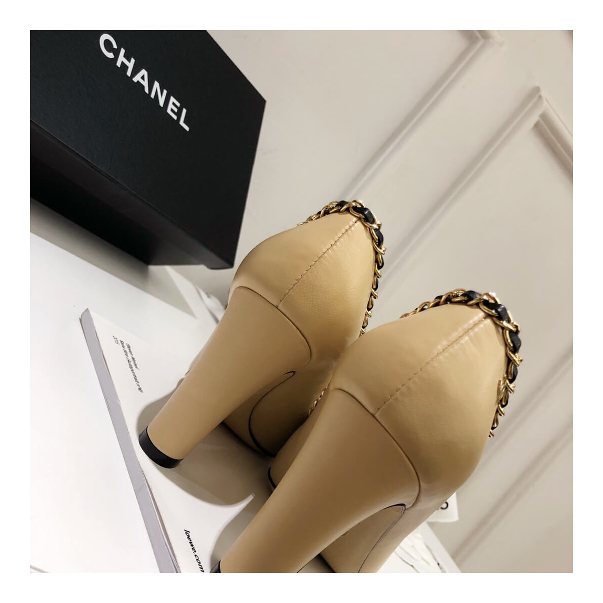 Chanel Grosgrain and Lambskin Chain 8.5cm Heel Ballerinas G35389