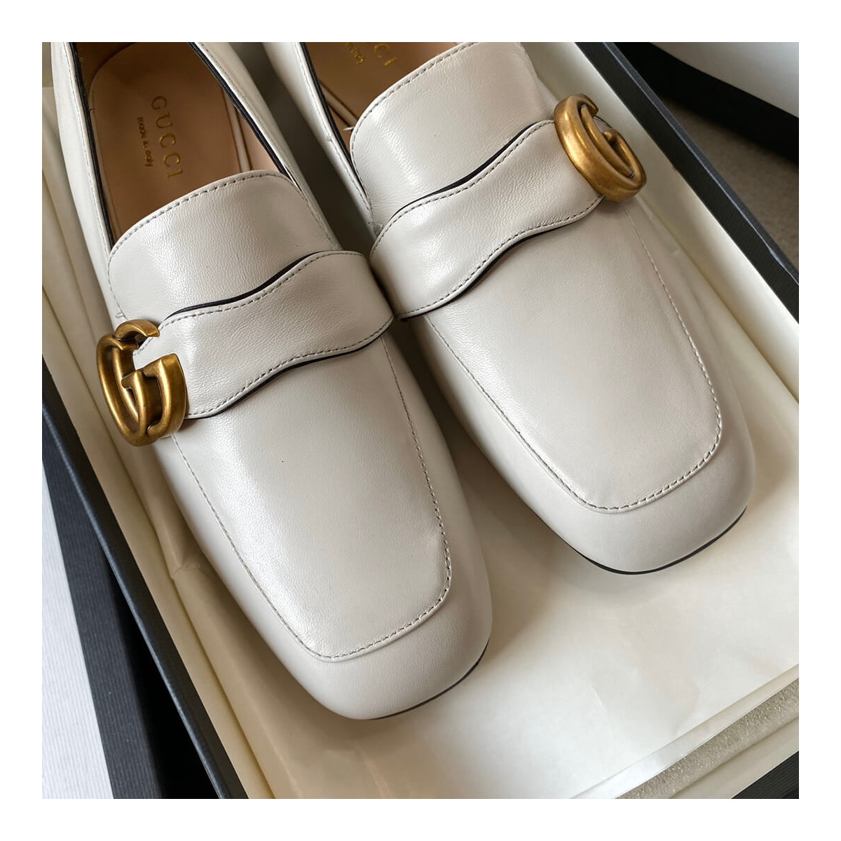 Gucci Leather Loafer with Double G 602496 White