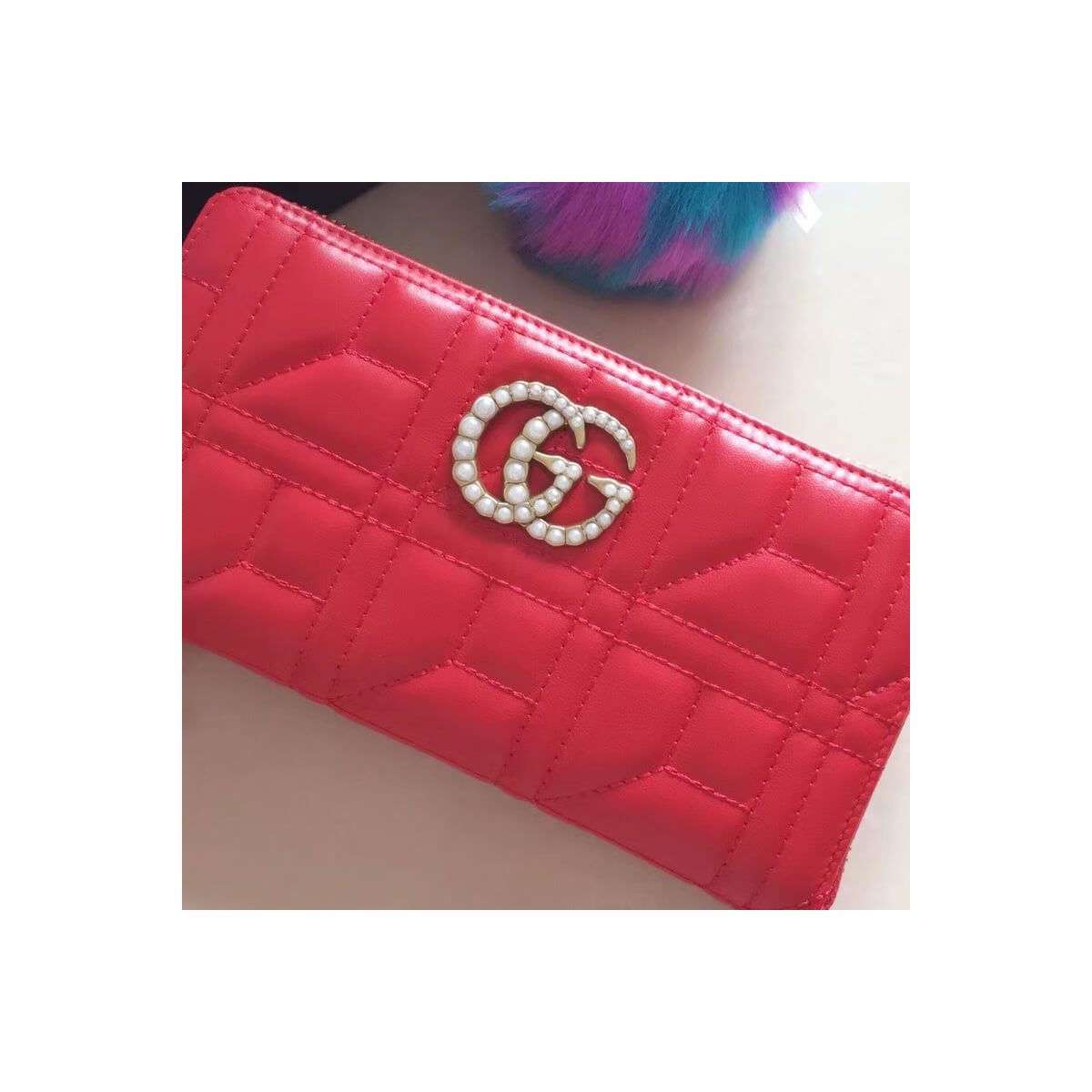 Gucci Pearly GG Marmont Zip Around Wallet 443123