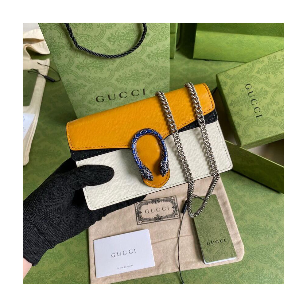 Gucci Dionysus Super Mini Bag 476432 Orange White Leather