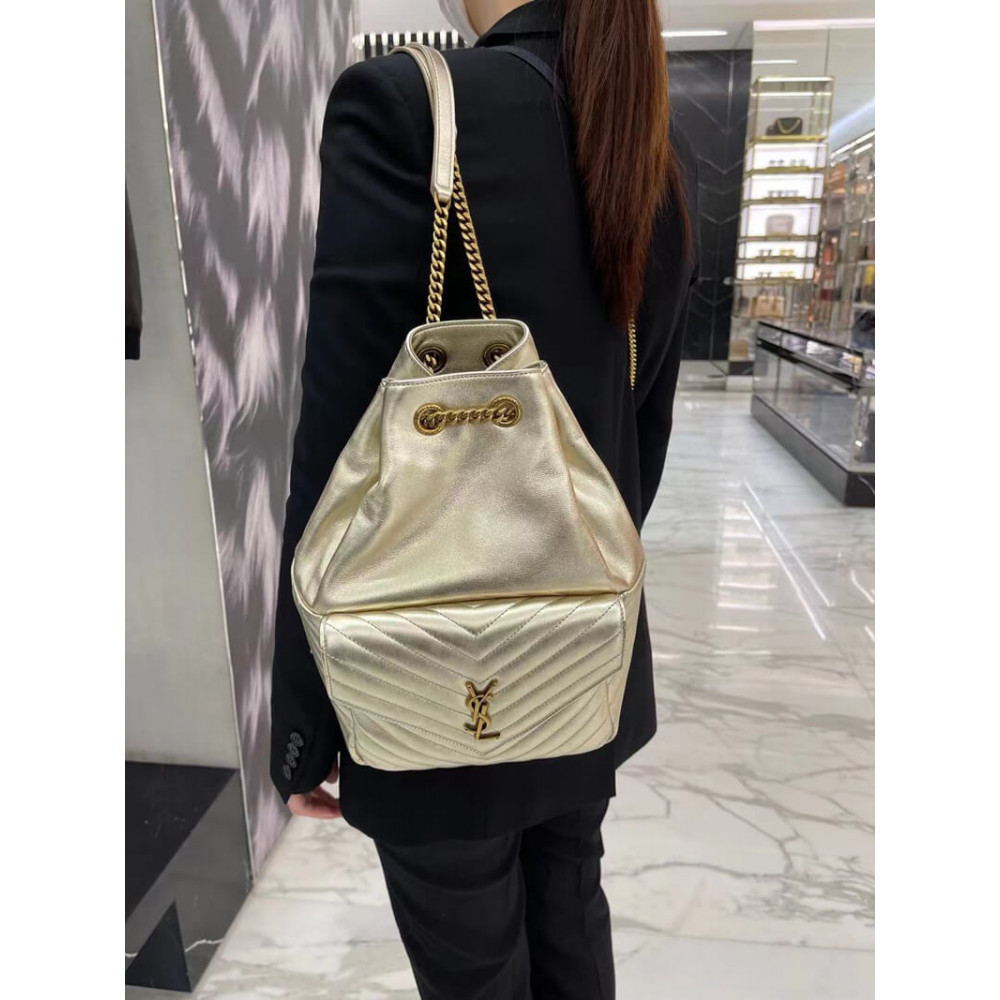 YSL Saint Laurent Joe Backpack 672609 In Champagne Gold Lambskin