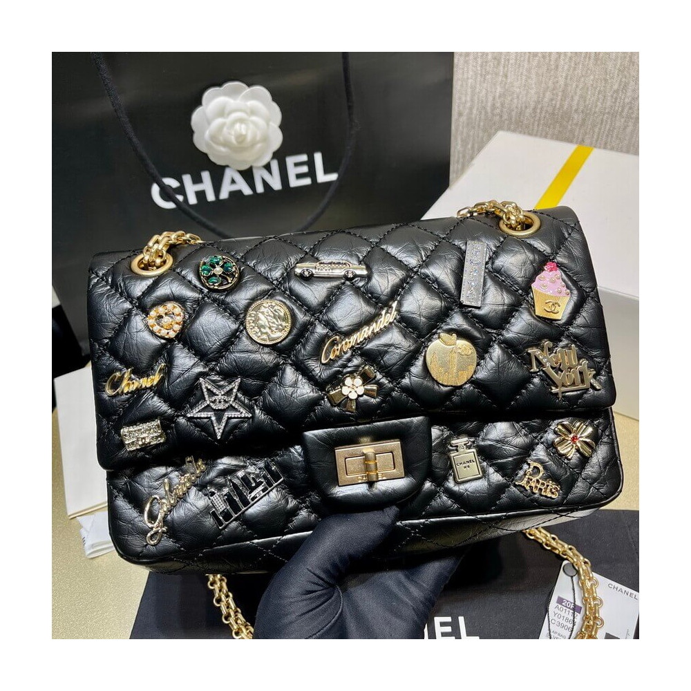 Chanel Quilted Calfskin Leather 2.55 Reissue New York Lucky Charms Flap Bag 37586