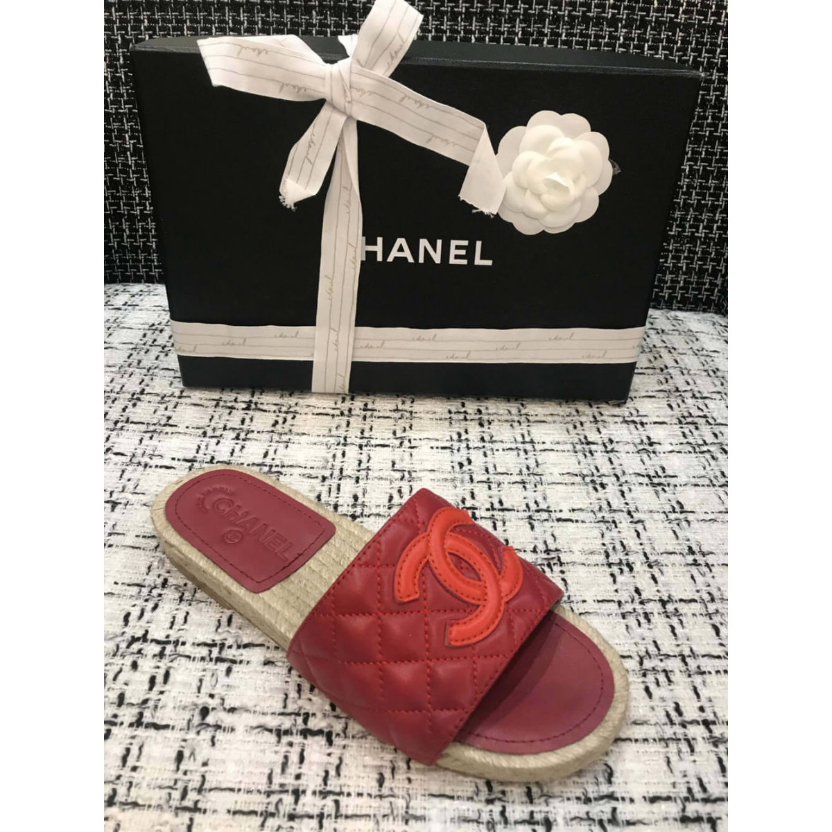 Chanel CC Quilted Mules G35604 Burgundy/Red