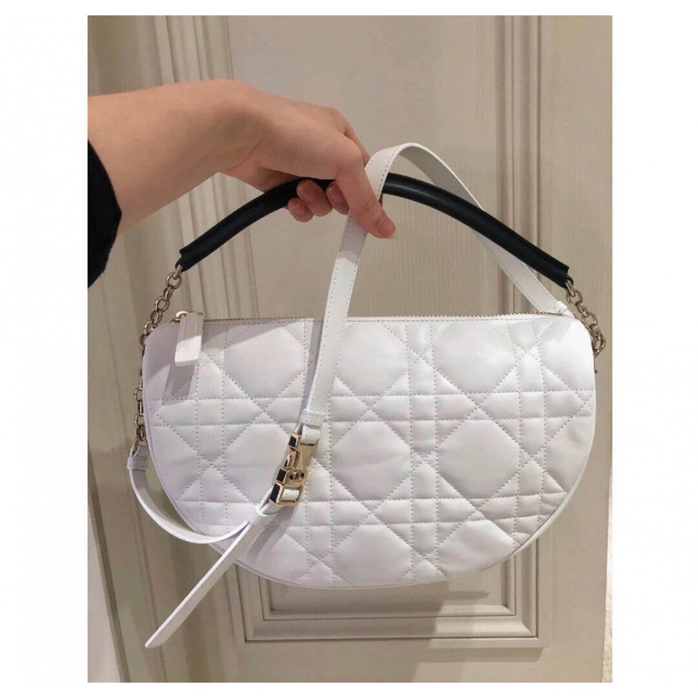 Christian Dior Medium Vibe Hobo Bag M7201 White Cannage Lambskin