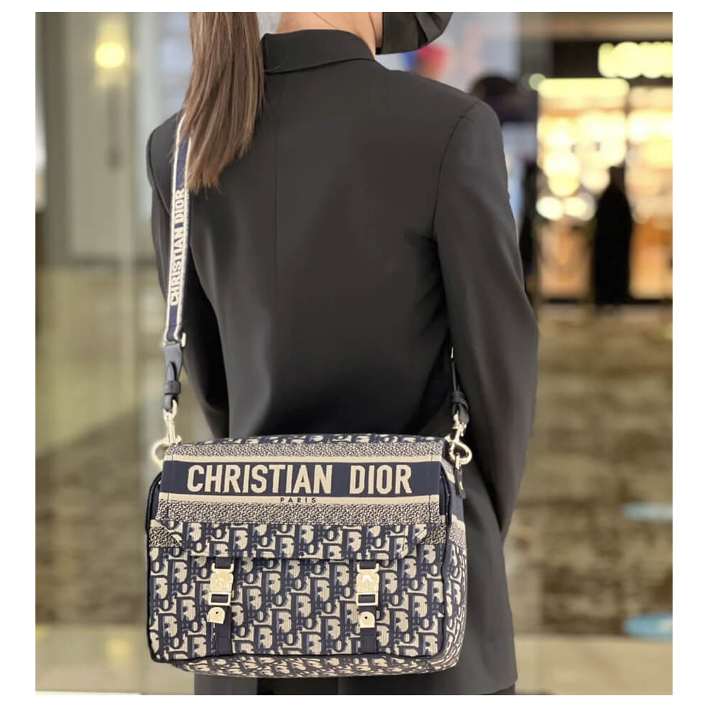 Christian Dior Medium DiorCamp Bag Blue Oblique Embroidery M1240