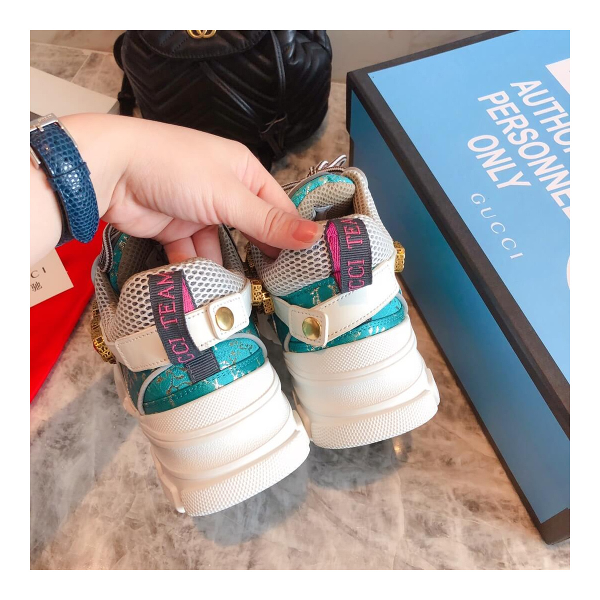 Gucci Flashtrek Sneaker With Removable Crystals 541445 Green