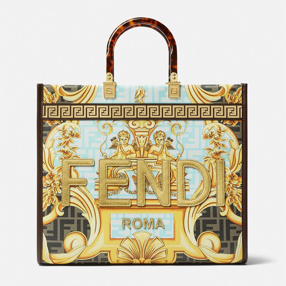 Fendace Sunshine Medium Tote Bag 1006675 Gold/Blue