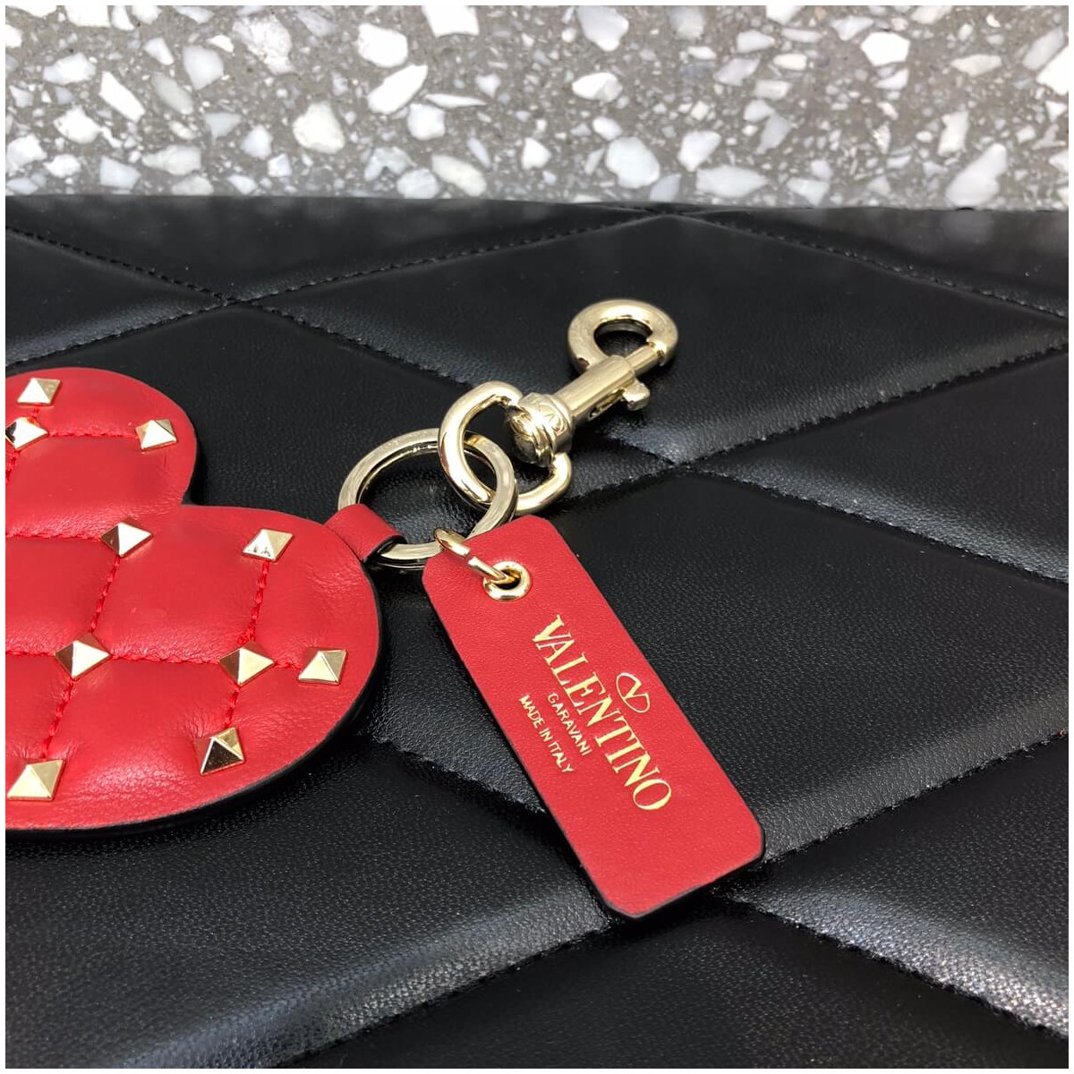 Valentino Rockstud Spike Heart Key Ring in Red 201