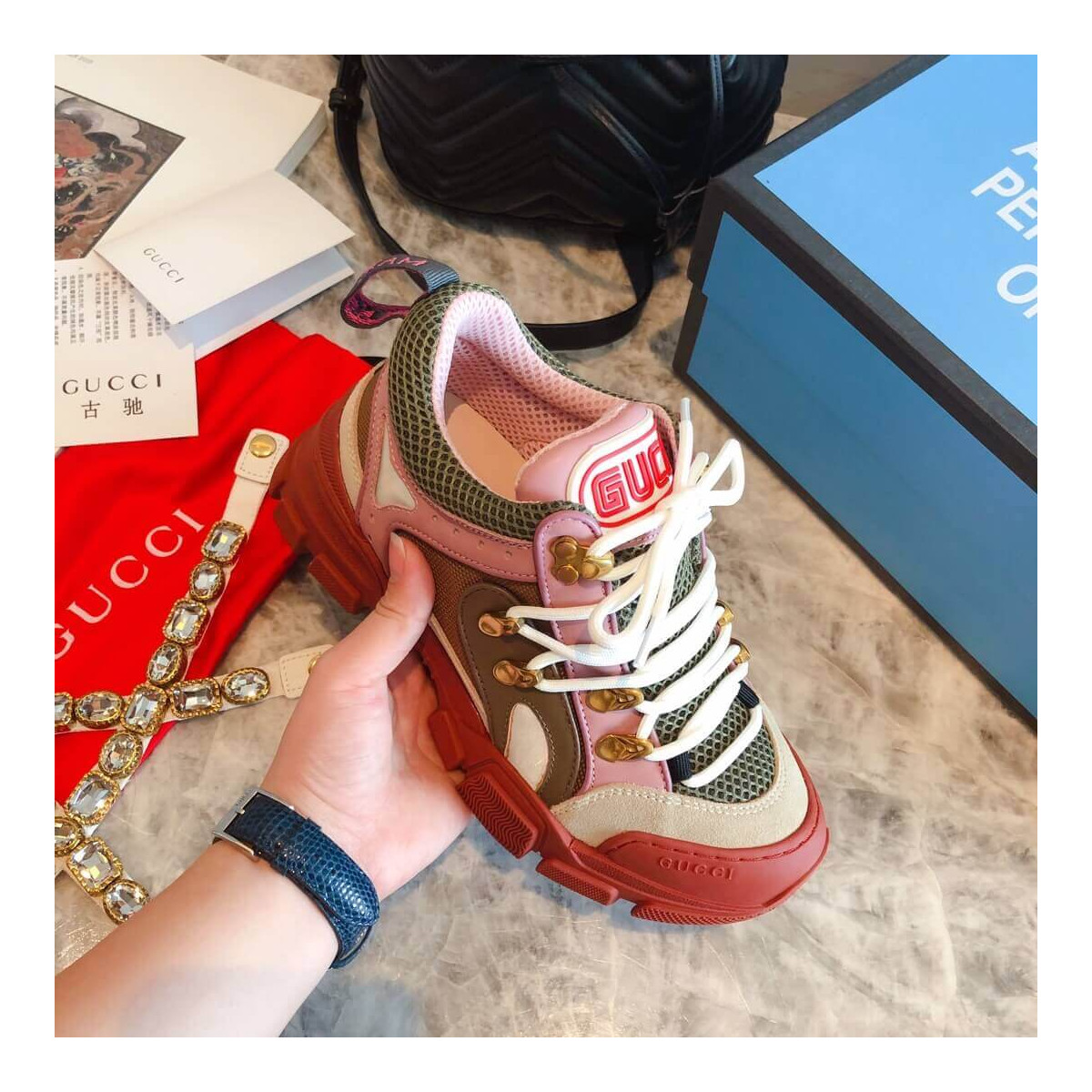 Gucci Flashtrek Sneaker With Removable Crystals 537153 Pink