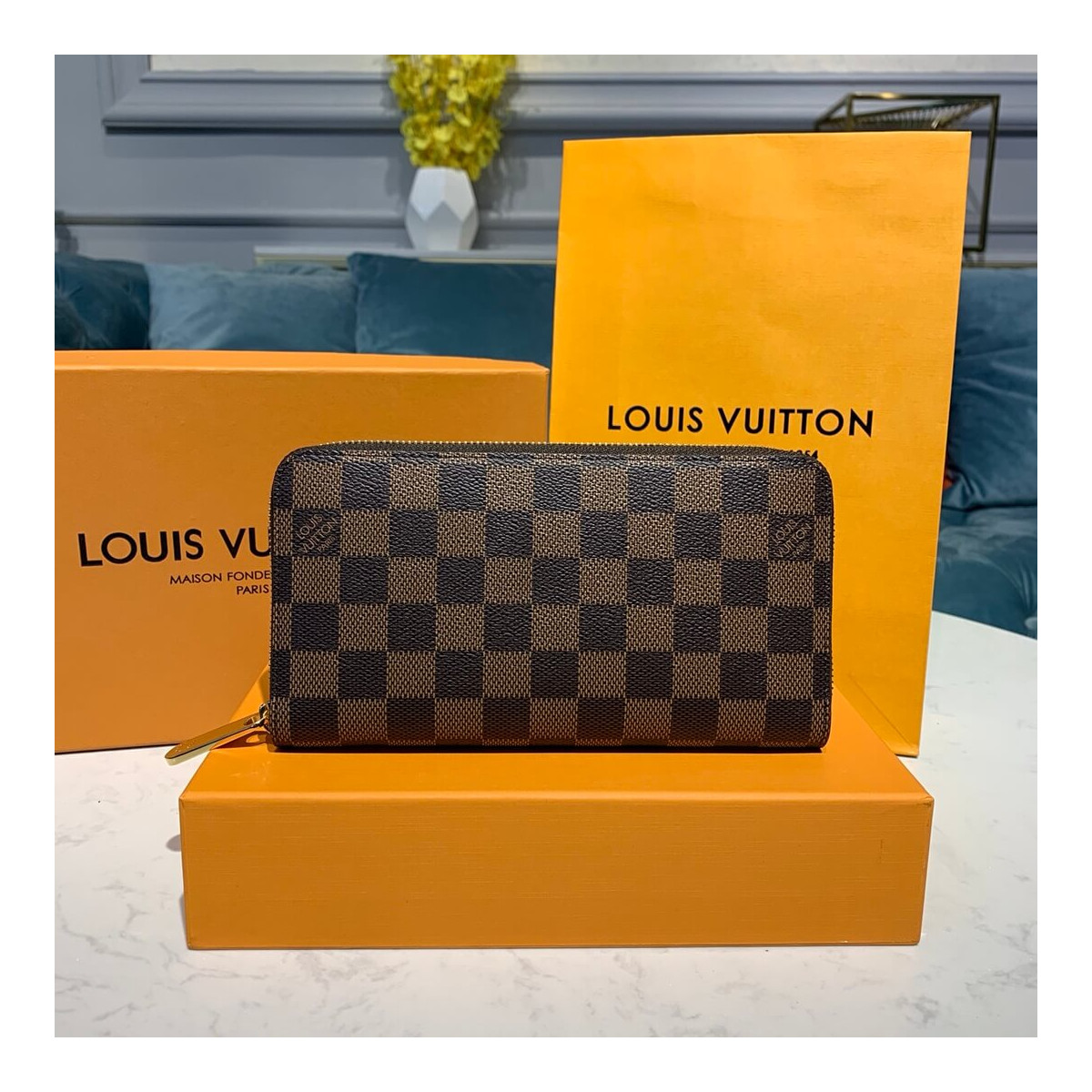 Louis Vuitton Damier Ebene Canvas Zippy Wallet N41661