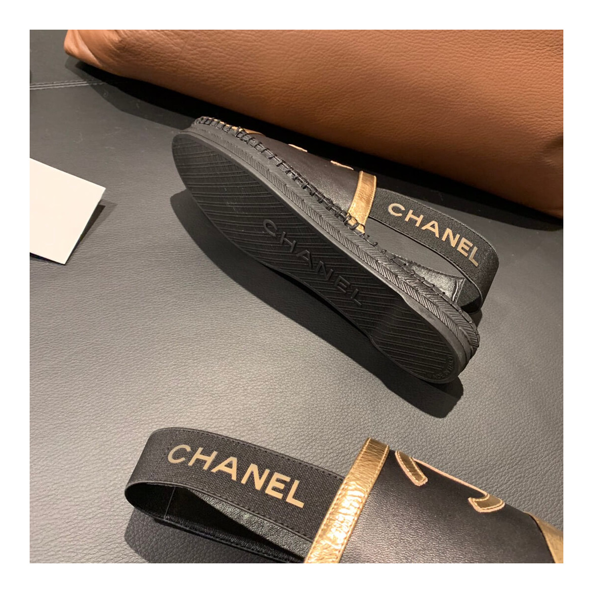 Chanel Slingback Espadrilles G34817 Black/Gold