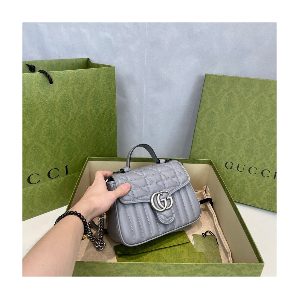 Gucci GG Marmont Grey Matelasse Leather Mini Top Handle Bag 583571