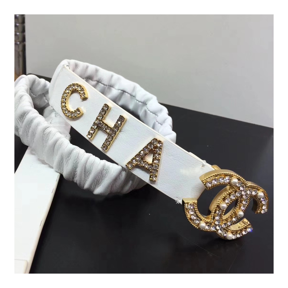 Chanel Lambskin &amp; Gold-Tone Metal Belt 94306