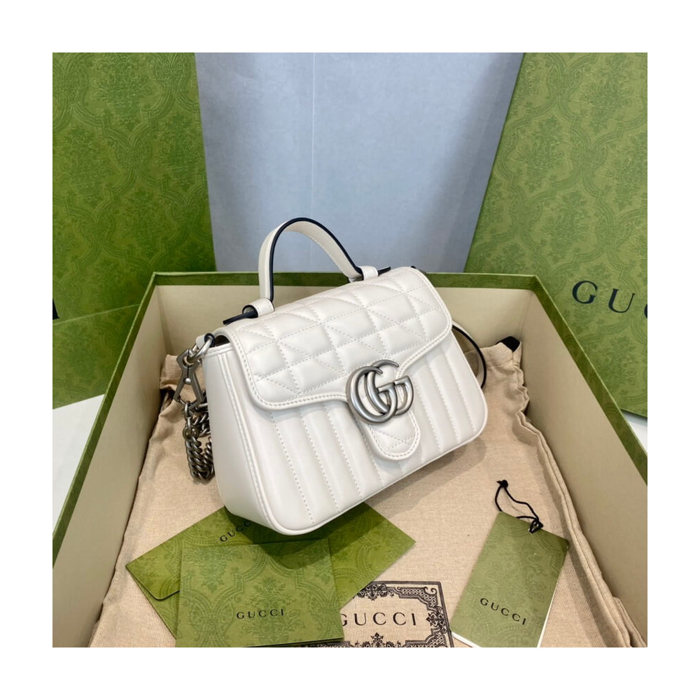 Gucci GG Marmont White Matelasse Leather Mini Top Handle Bag 583571