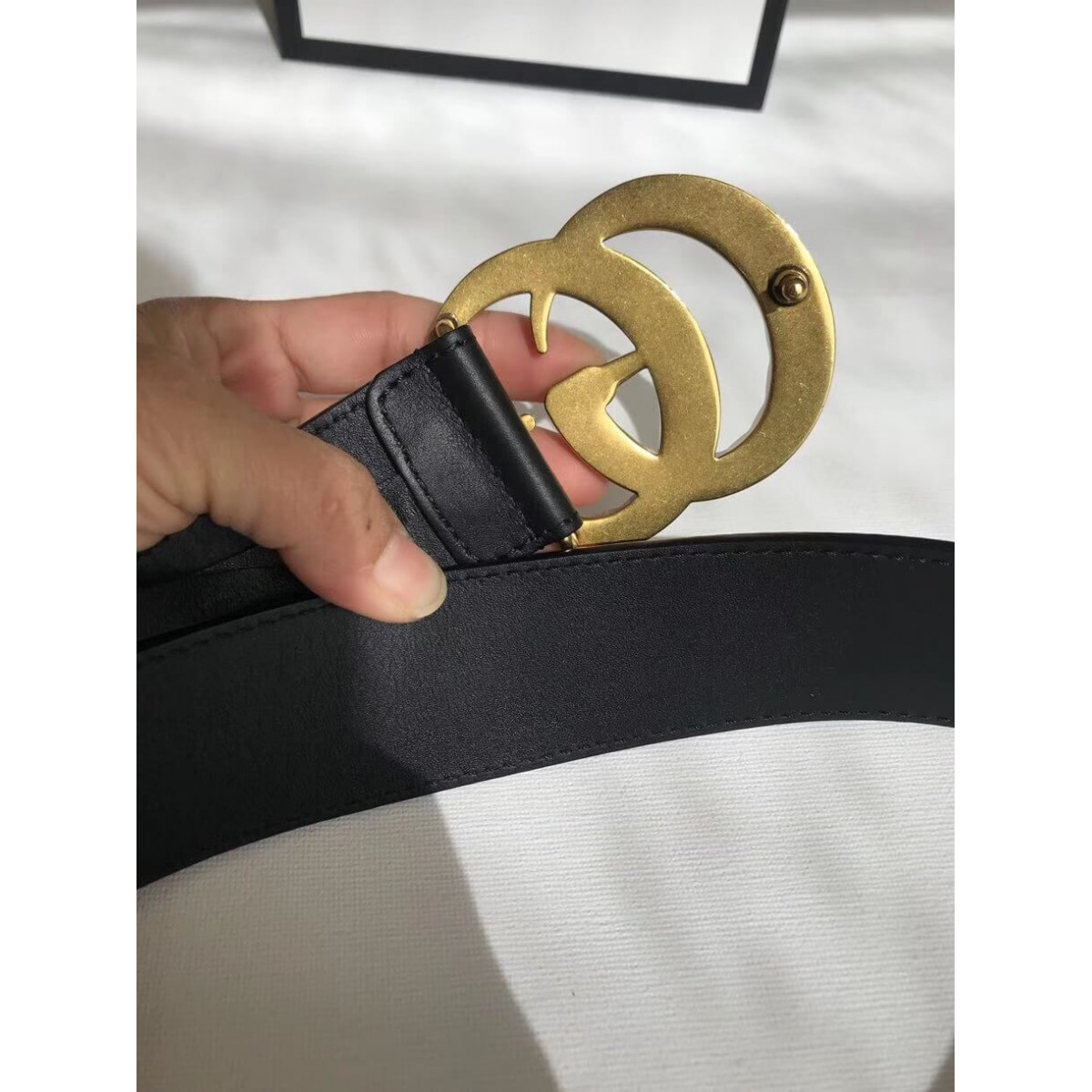 Gucci 40mm Leather Belt With Pearl Double G 453260