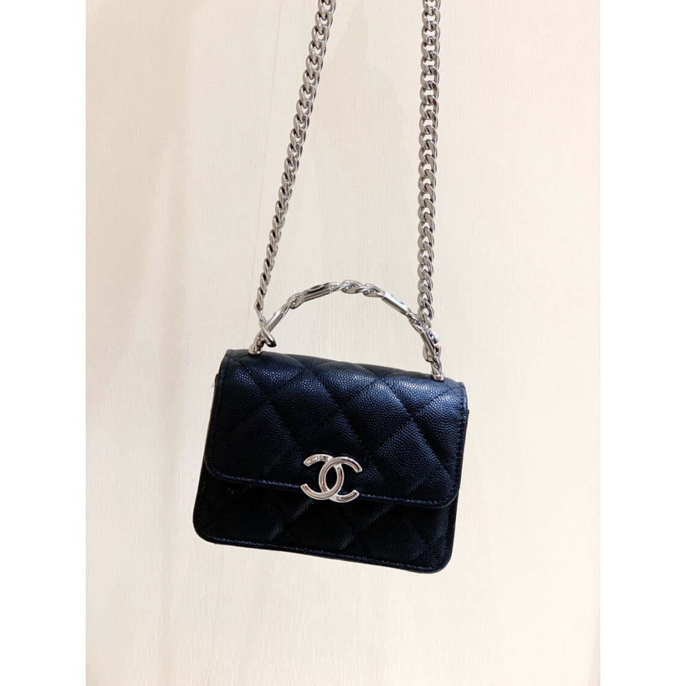 Chanel Enamel Handle Clutch with Chain in Grained Calfskin AP2758