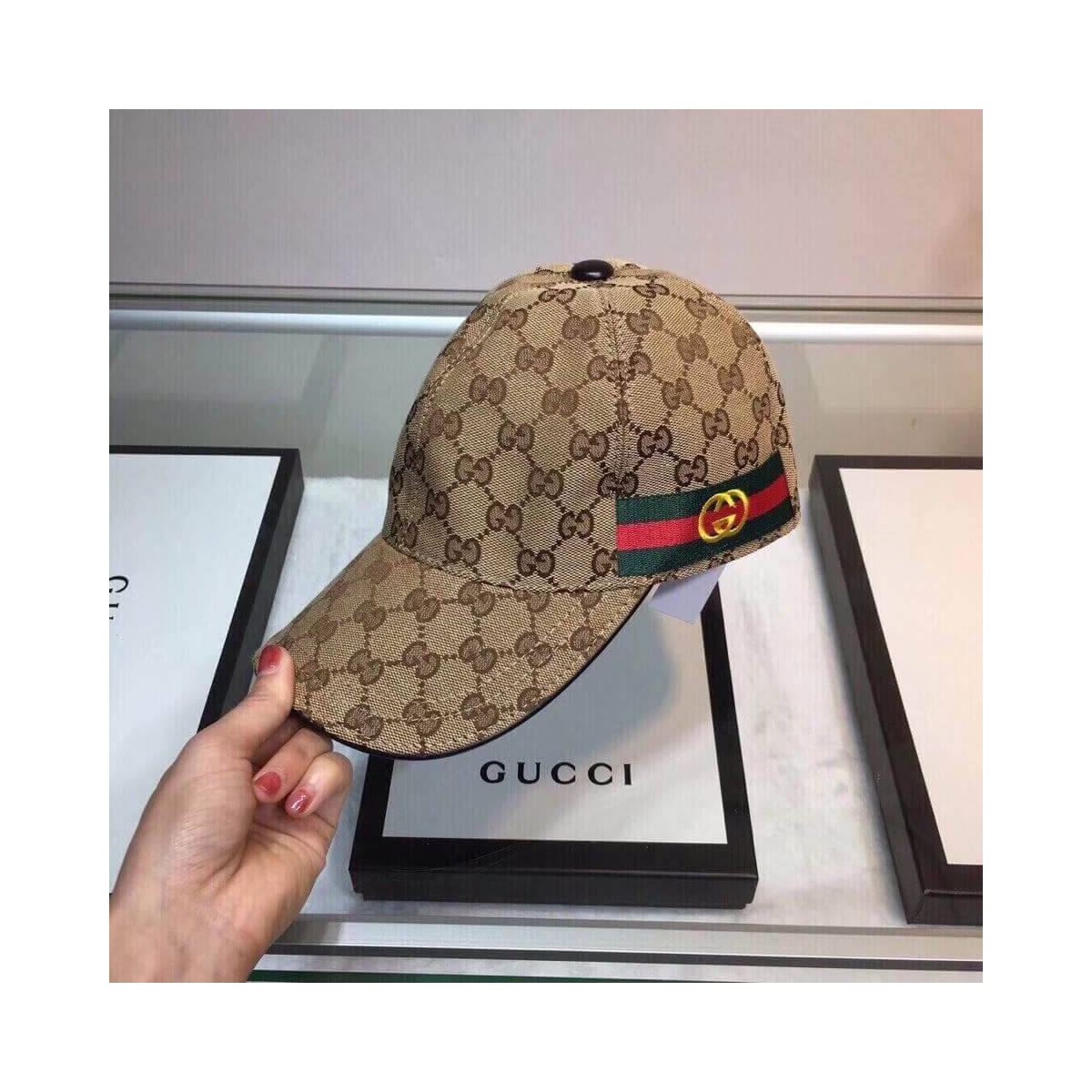 Gucci Original GG Canvas Baseball Hat With Web 200035