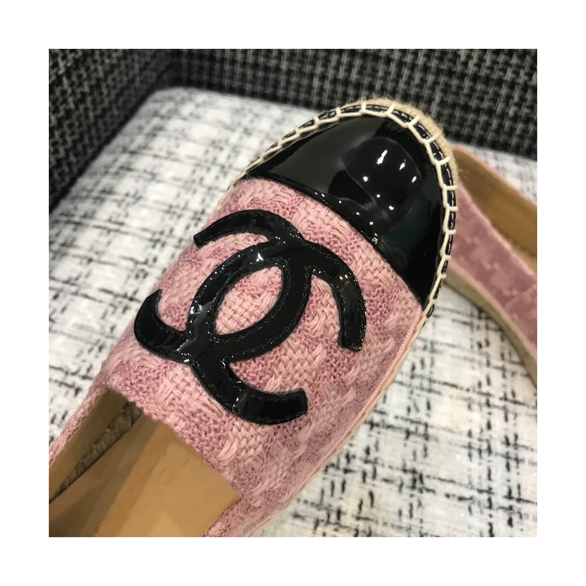 Chanel Tweed &amp; Patent Calfskin Espadrilles G29762 Pink/Black