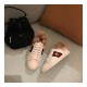 Gucci Ace Sneakers Leather White Stripes Bees Gold Lamb Fur 428715