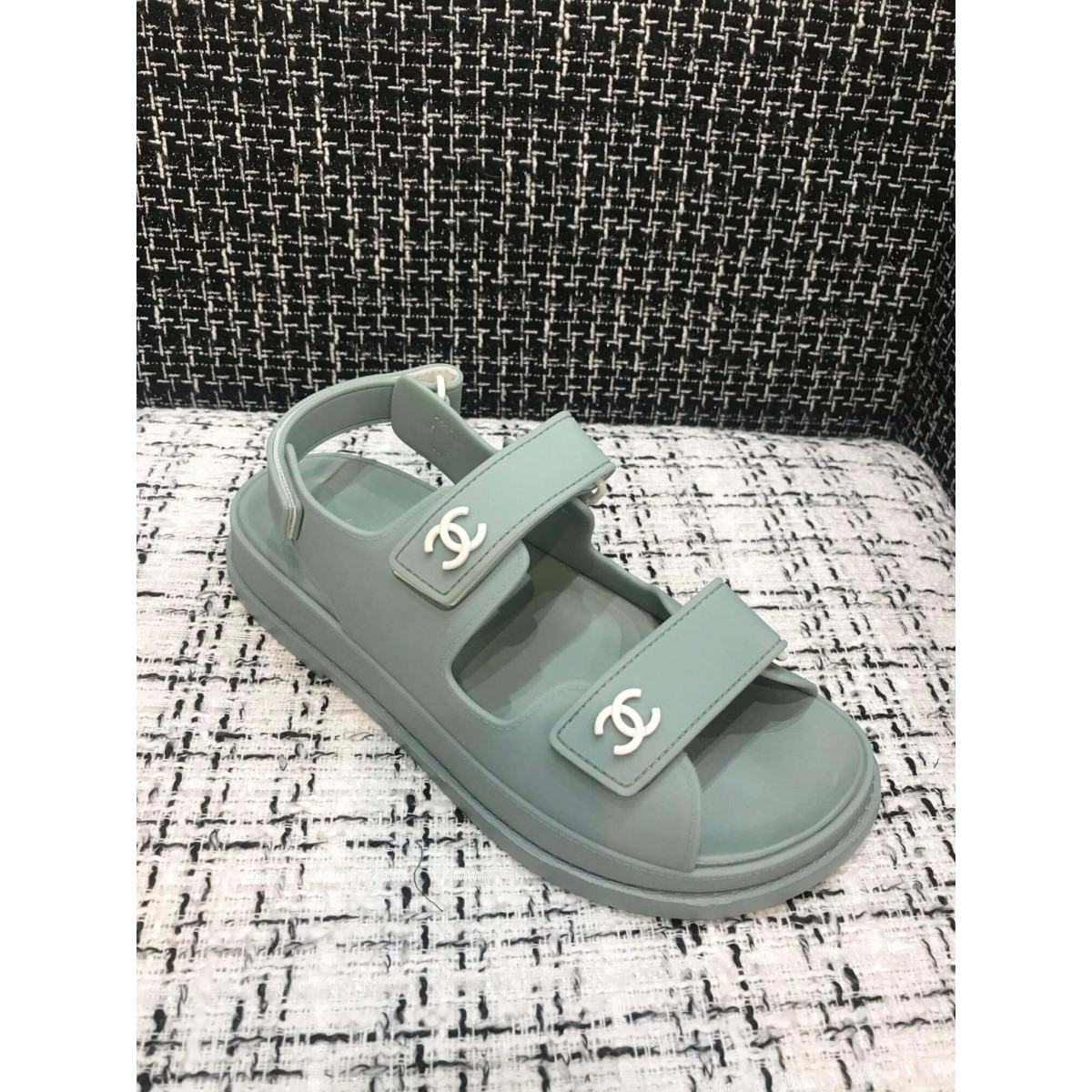 Chanel Velcro Sandals G31848 Light Green