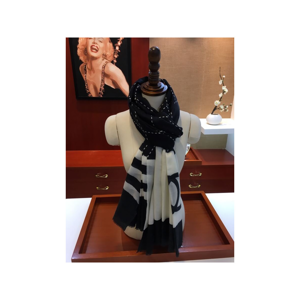 Chanel Cashmere Wool Sequins CC Stole C32040