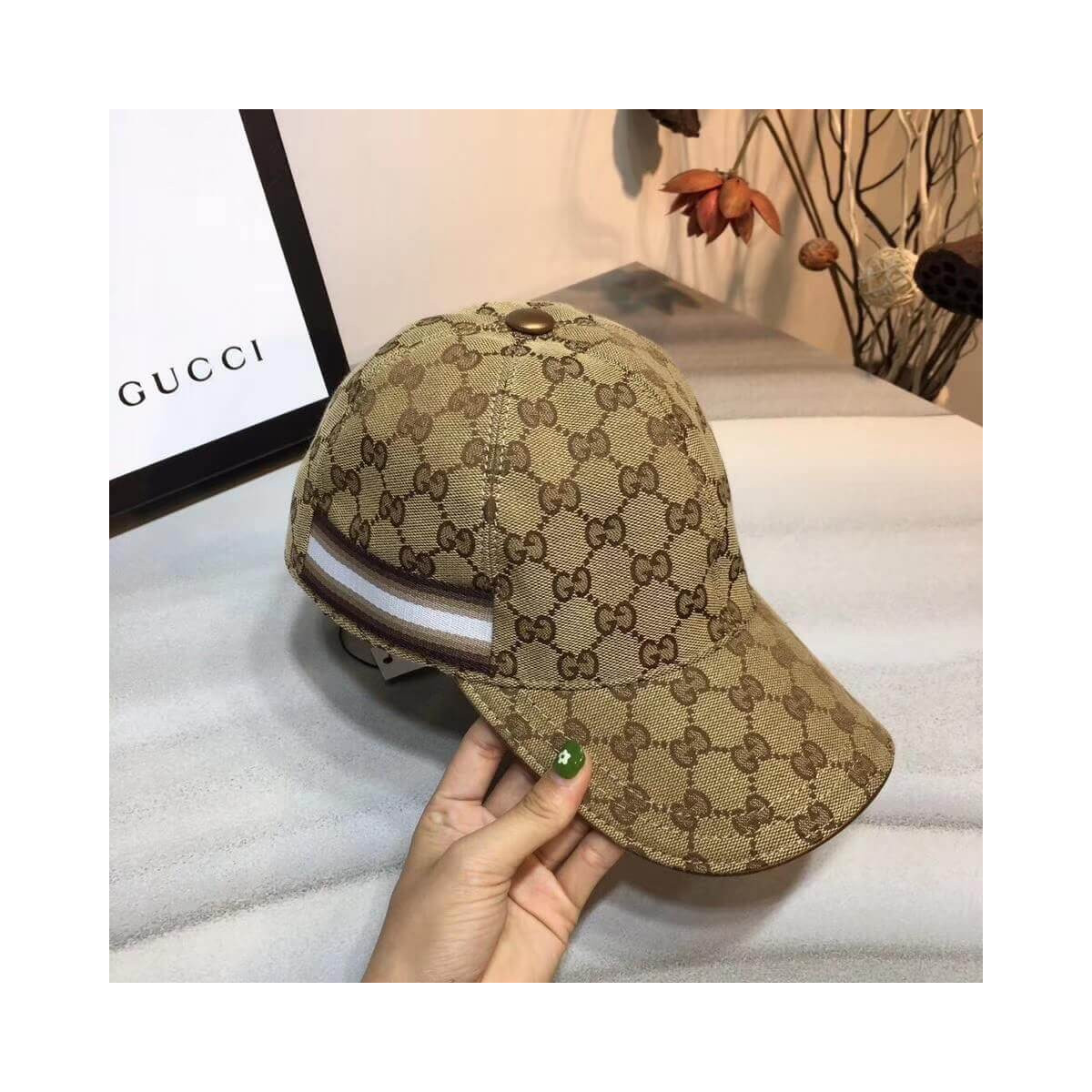 Gucci Original GG Canvas Baseball Hat With Web 200032