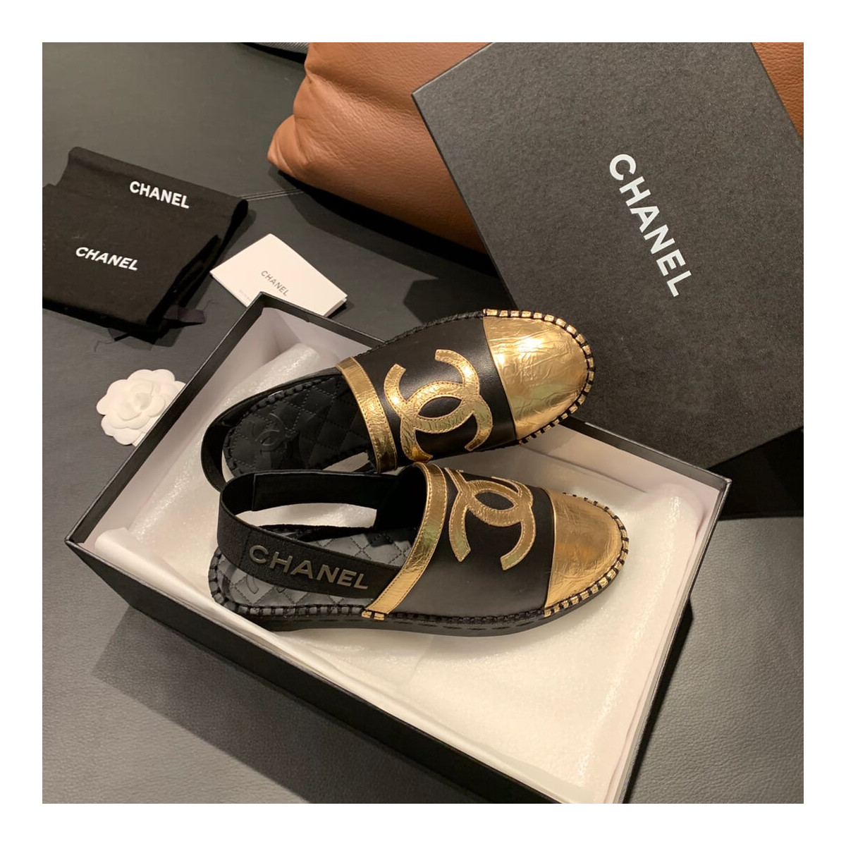 Chanel Slingback Espadrilles G34817 Black/Gold