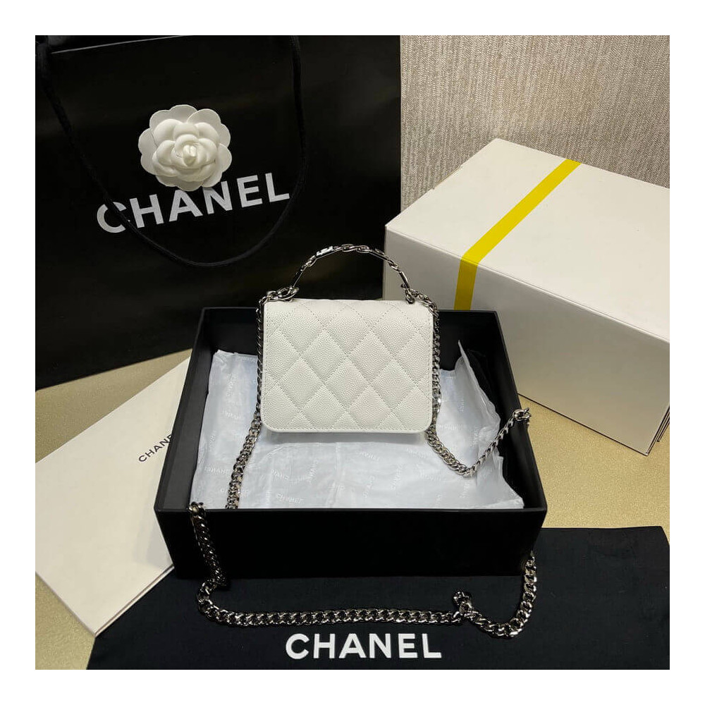 Chanel Enamel Handle Clutch with Chain in Grained Calfskin AP2758