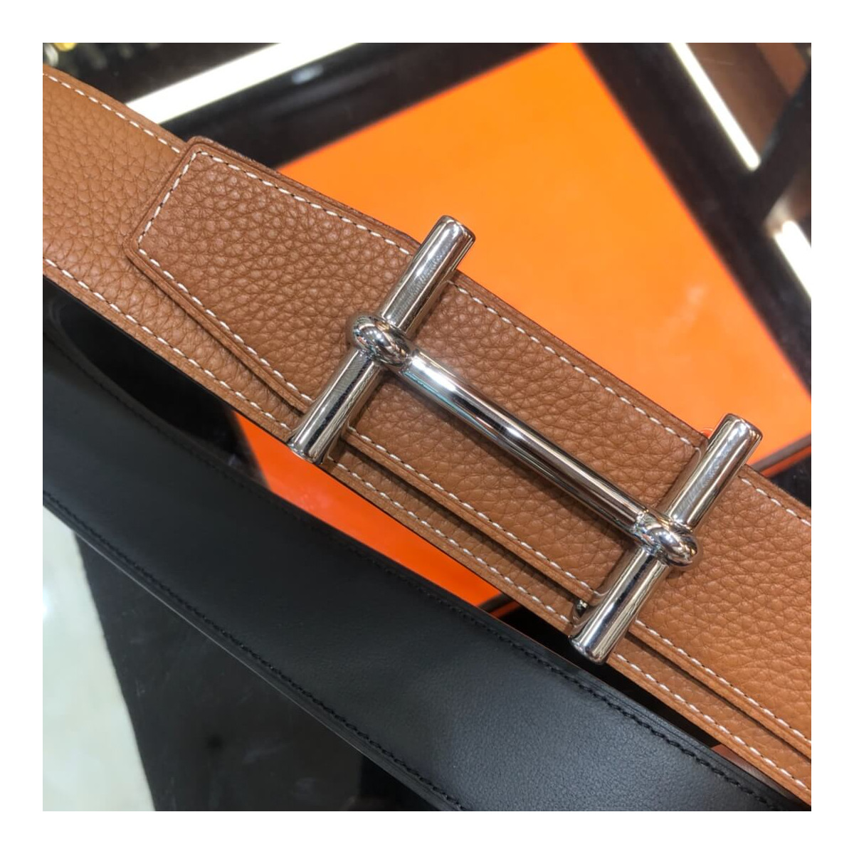 Hermes H D&#039;ancre Belt Buckle &amp; Reversible Leather Belt 38mm H077938