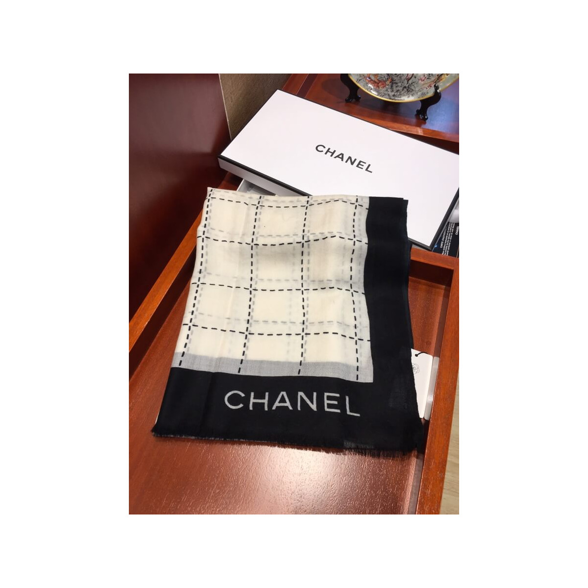 Chanel Cashmere Wool Sequins CC Stole C32041