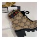 Gucci Trip GG Wool Combat Boots 583349 Beige